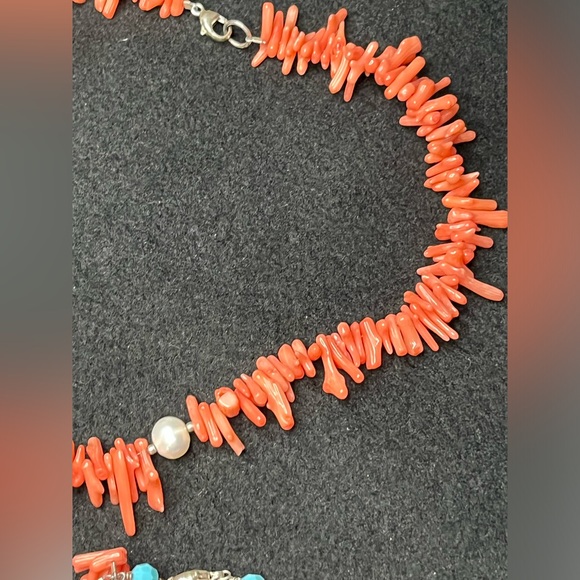 Antique Red Pink Coral Necklace bracelet Natural Corals Turquoise and Pearls - Picture 4 of 9